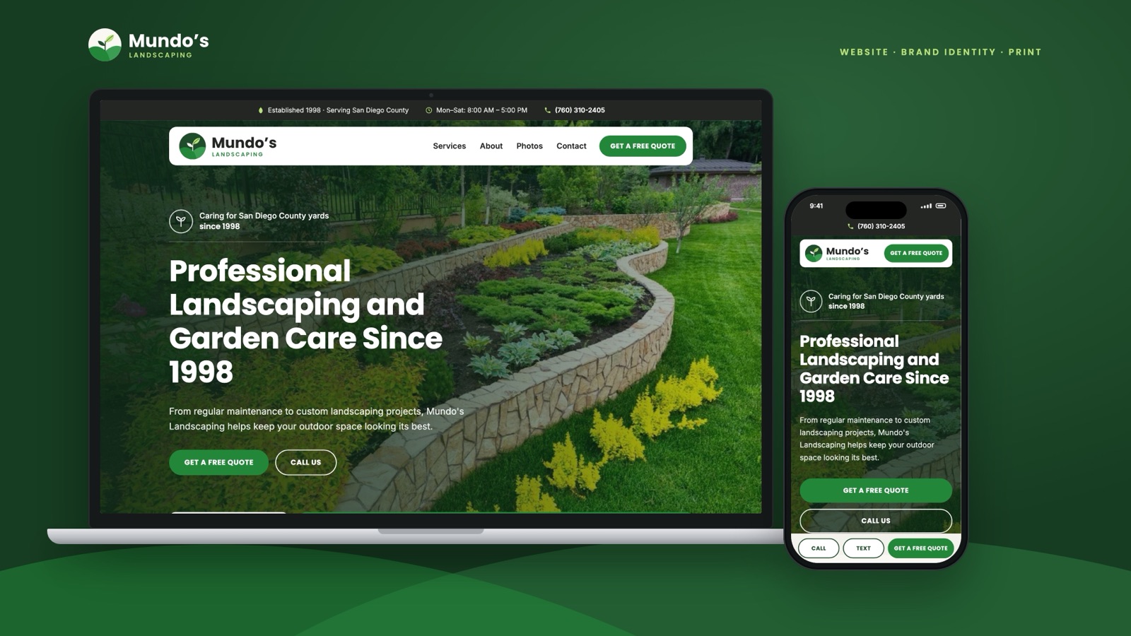 Mundo's Landscaping website mockup